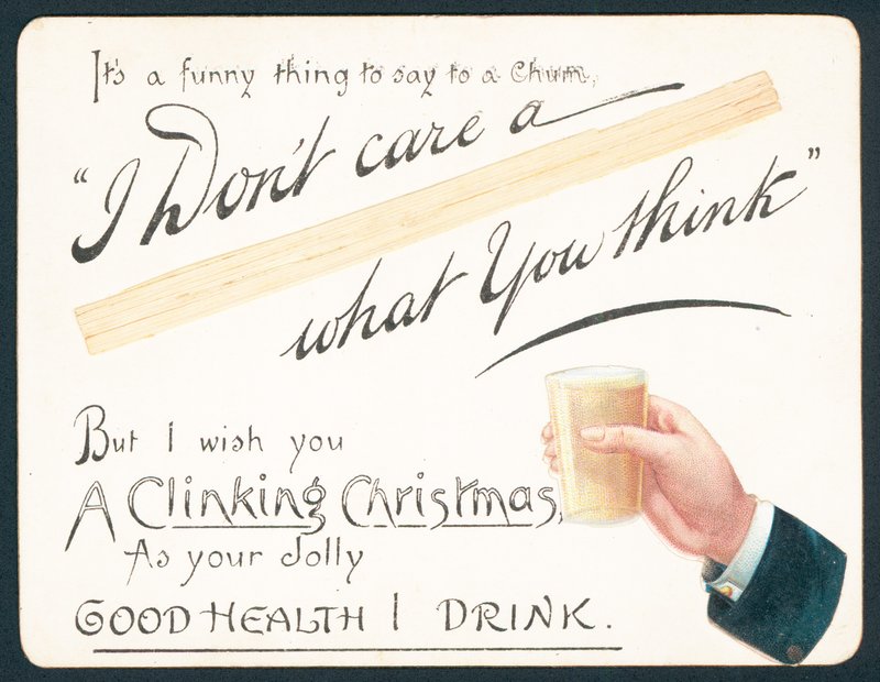 Hand van man met glas, kerstkaart door English School