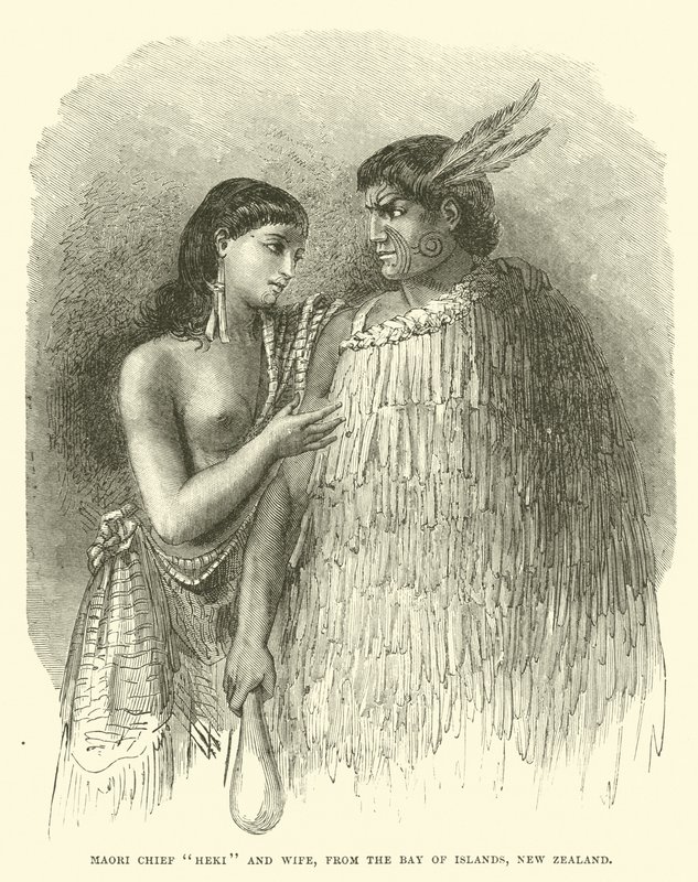 Maori-hoofdman Heki en vrouw, uit de Bay of Islands, Nieuw-Zeeland door English School