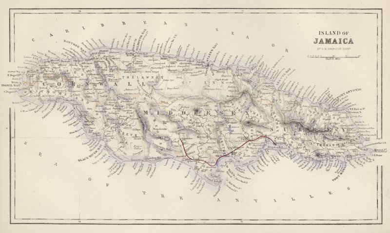 Kaart: Eiland Jamaica, door G H Swanston, Edinburgh door English School