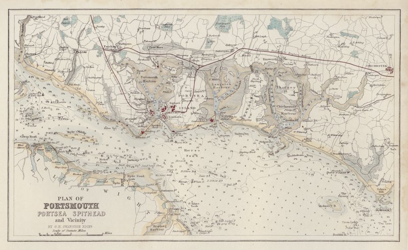 Kaart: Plan van Portsmouth, Portsea Spithead en Omgeving, door G H Swanston, Edinburgh door English School