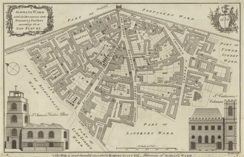 Kaart van Aldgate Ward, Londen door English School