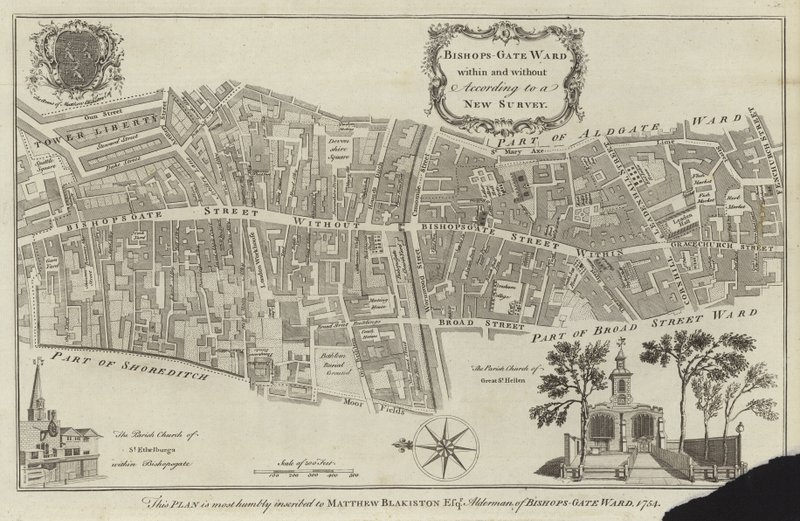 Kaart van Bishopsgate Ward, Londen door English School