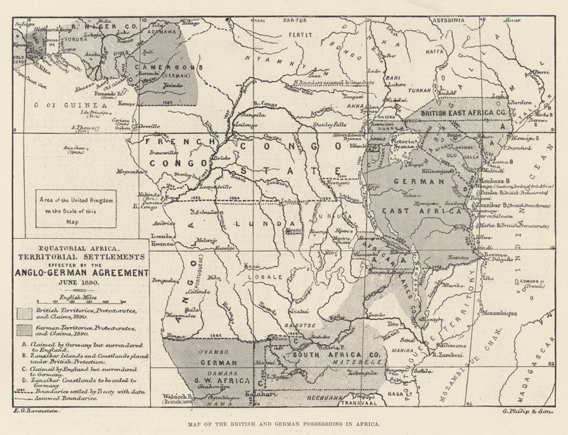 Kaart van de Britse en Duitse bezittingen in Afrika door English School