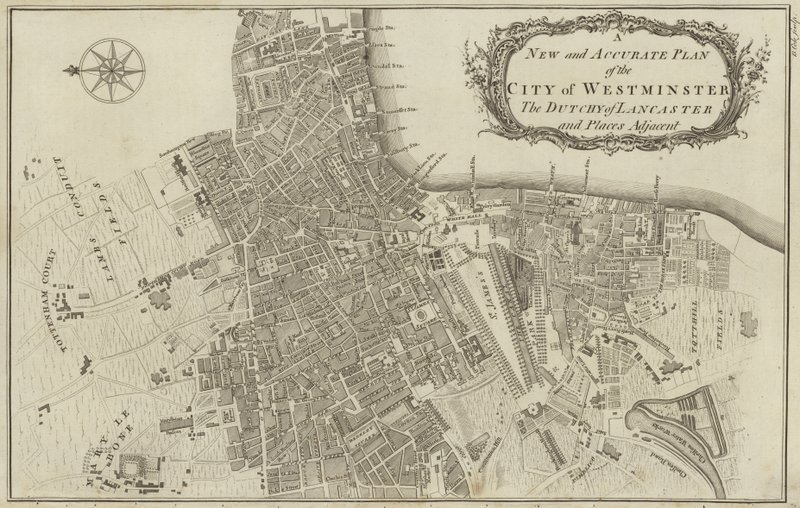 Kaart van de City of Westminster en het Hertogdom Lancaster, Londen door English School
