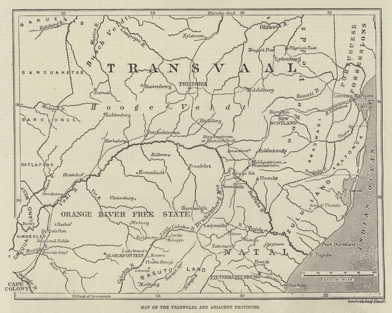 Kaart van de Transvaal en aangrenzende provincies (gravure) door English School