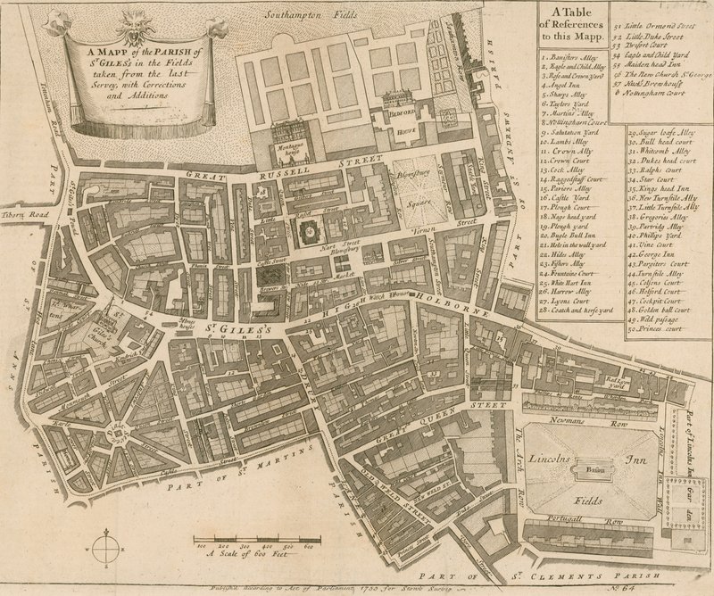Kaart van de parochie van St Giles in the Fields, Londen door English School