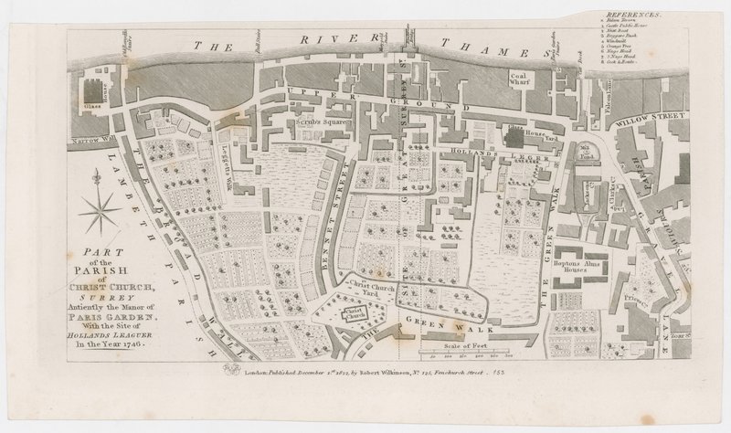 Kaart die het landgoed van Paris Garden toont door R Wilkinson, 1822 door English School