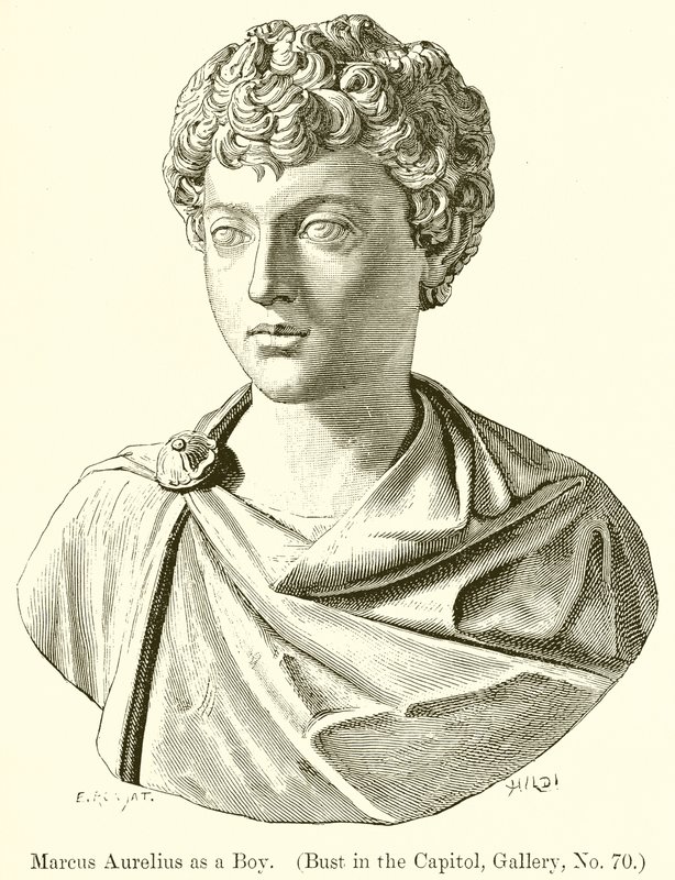 Marcus Aurelius als jongen. (Buste in het Capitool, galerij, nr. 70) door English School
