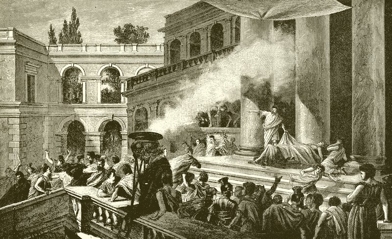 Marcus Antonius toont het volk het lijk van Caesar door English School