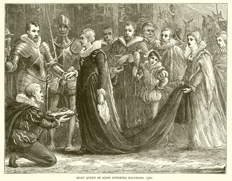 Mary Queen of Scots betreedt Holyrood, 1561 door English School