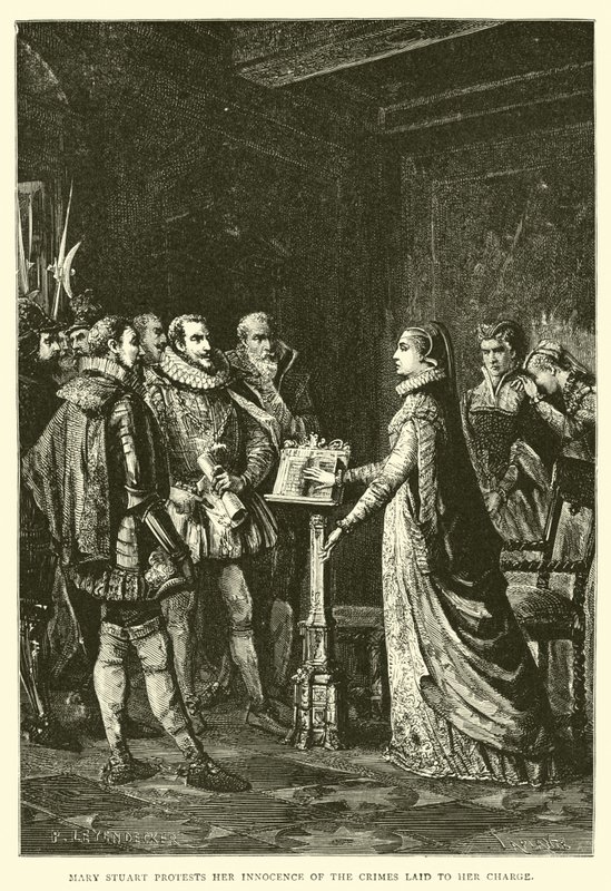 Maria Stuart protesteert haar onschuld van de beschuldigingen door English School