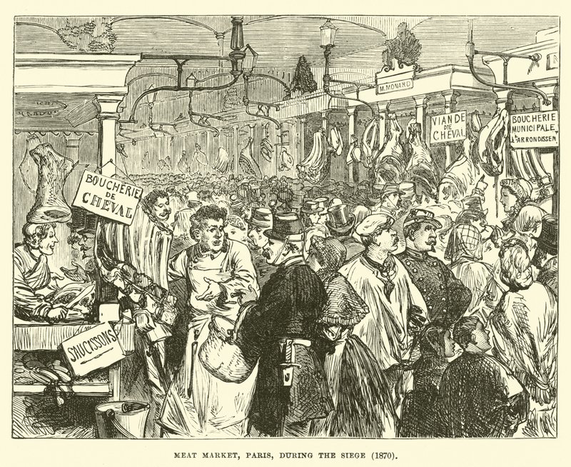 Vleesmarkt, Parijs, tijdens het beleg, 1870 door English School
