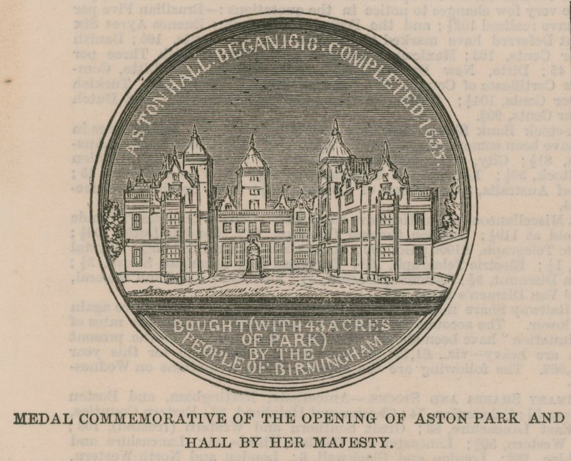 Medaille ter herdenking van de opening van Aston Park en Hall door Hare Majesteit door English School