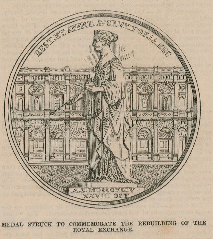 Medaille geslagen ter herdenking van de herbouw van de Royal Exchange door English School