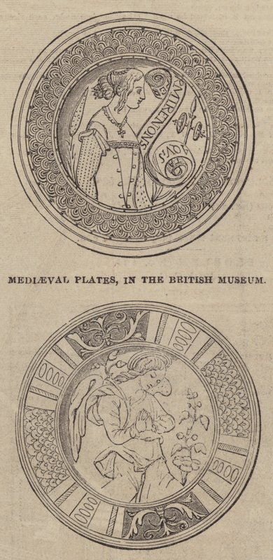 Middeleeuwse platen, in het British Museum (gravure) door English School