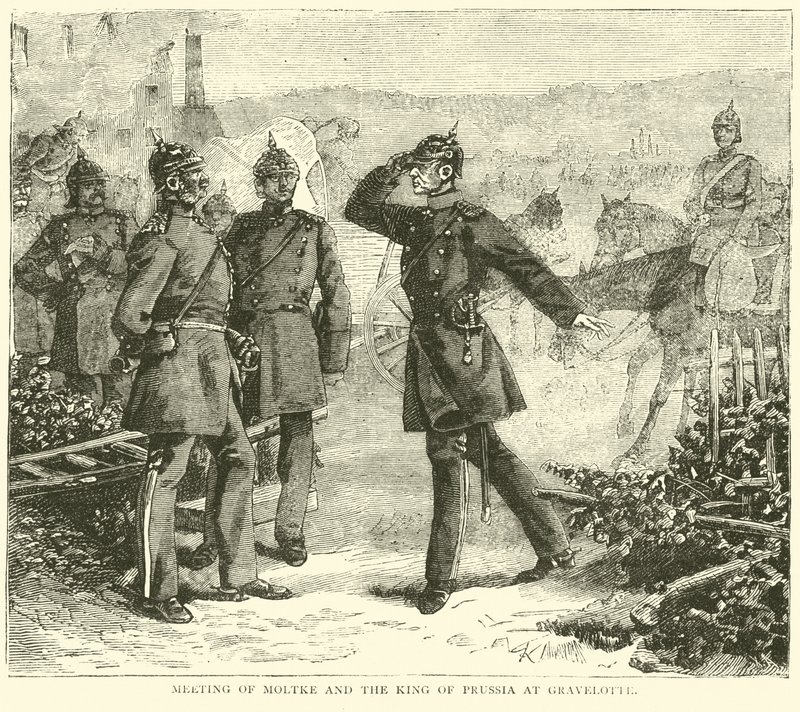 Ontmoeting van Moltke en de koning van Pruisen bij Gravelotte, augustus 1870 door English School