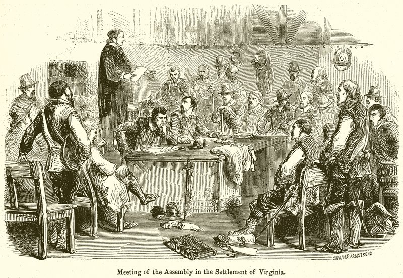 Vergadering van de assemblee in de nederzetting Virginia door English School