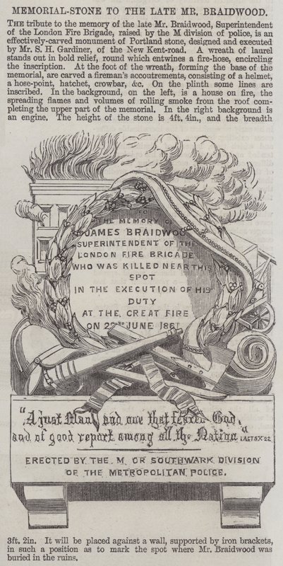 Gedenksteen voor wijlen Mr Braidwood (gravure) door English School