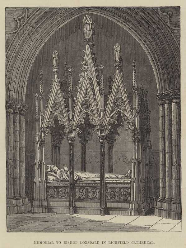 Gedenkteken voor bisschop Lonsdale in de kathedraal van Lichfield (gravure) door English School