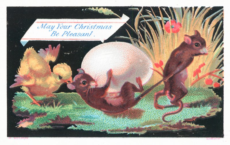 Muizen, kuiken en ei, Kerstkaart door English School