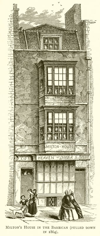 Miltons huis in de Barbican (afgebroken in 1864) door English School