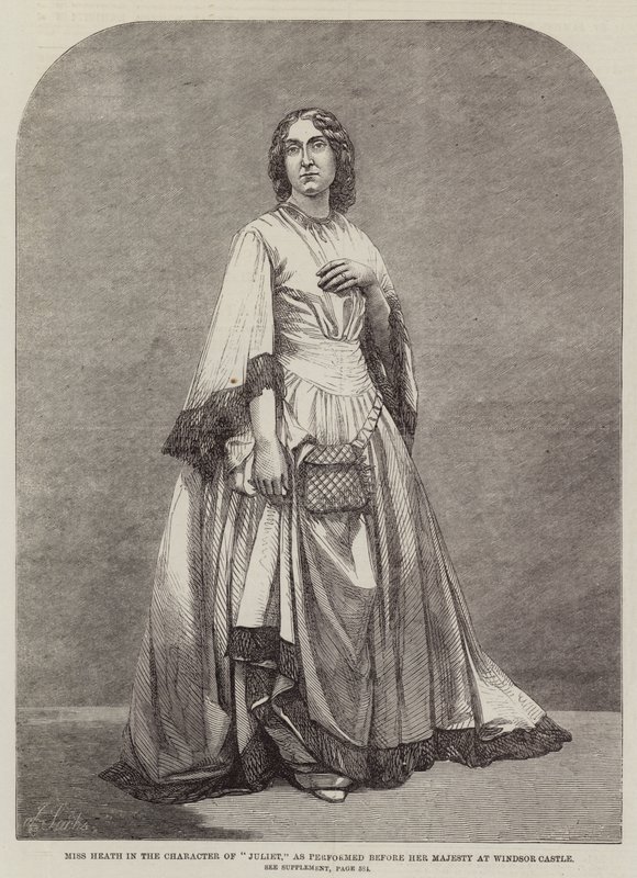 Miss Heath in de rol van "Juliet," zoals uitgevoerd voor Hare Majesteit in Windsor Castle (gravure) door English School