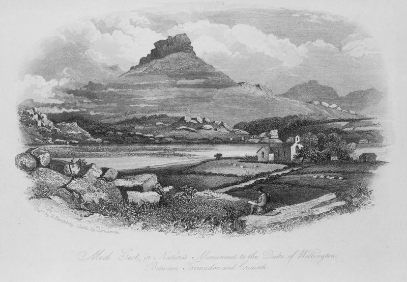 Moel Gest, of Natuurmonument voor de Hertog van Wellington, tussen Tremadoc en Criccieth door English School