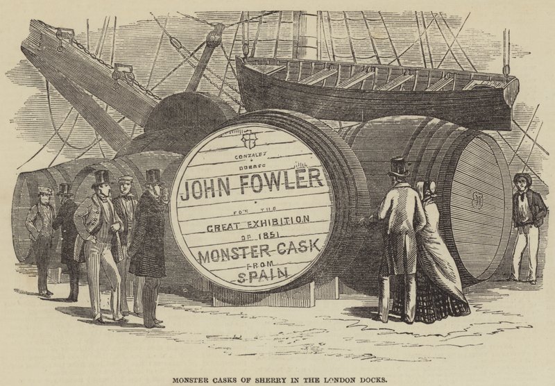 Monster vaten sherry in de London Docks door English School