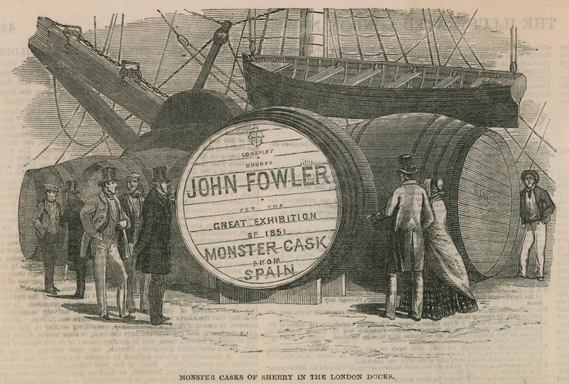Monster vaten sherry in de Londense dokken door English School
