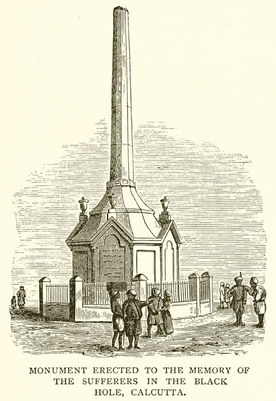 Monument opgericht ter nagedachtenis aan de slachtoffers in het Zwarte Gat, Calcutta door English School