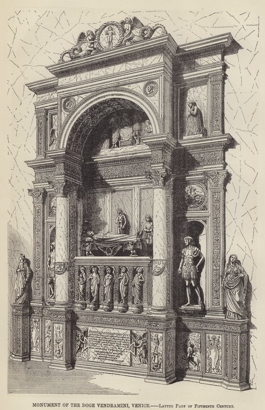 Monument van de Doge Vendramini, Venetië, Laatste deel van de vijftiende eeuw (gravure) door English School