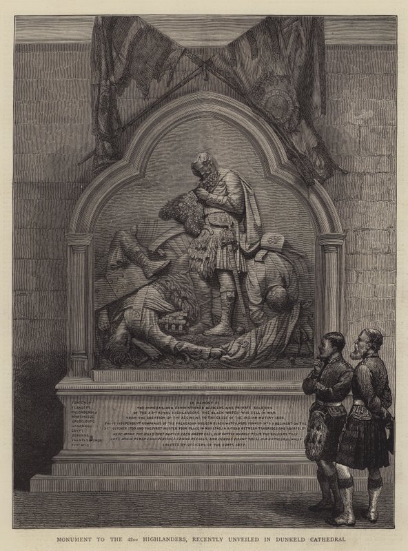 Monument voor de 42e Highlanders, onlangs onthuld in de kathedraal van Dunkeld door English School
