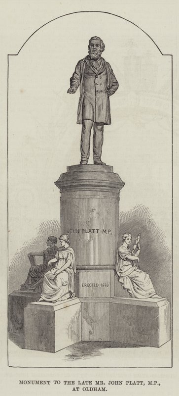 Monument voor de overleden Mr John Platt, MP, in Oldham (gravure) door English School