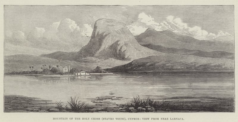 Berg van het Heilige Kruis (Stavro Vouni), Cyprus, Uitzicht vanaf nabij Larnaca (gravure) door English School