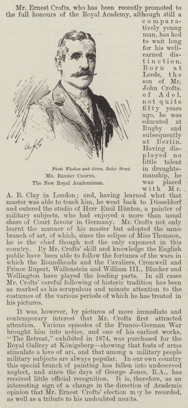 De heer Ernest Crofts, de nieuwe Royal Academician (gravure) door English School