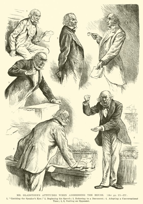 De houdingen van Mr Gladstone bij het toespreken van het Huis door English School