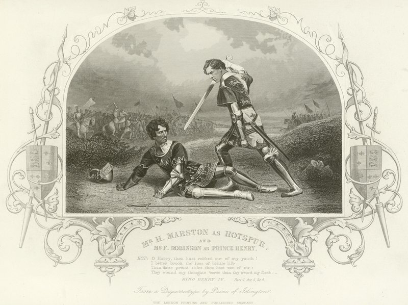 Meneer H Marston als Hotspur en Meneer F Robinson als Prins Hendrik, Koning Hendrik IV, Deel I door English School