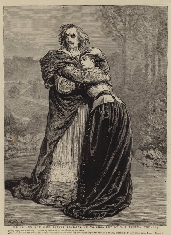 Mr Irving en Miss Isabel Bateman in "Richelieu" in het Lyceum Theater (gravure) door English School