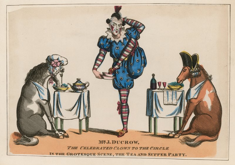 Mr John Ducrow, de beroemde clown in de groteske scène, het thee- en dinerfeest door English School