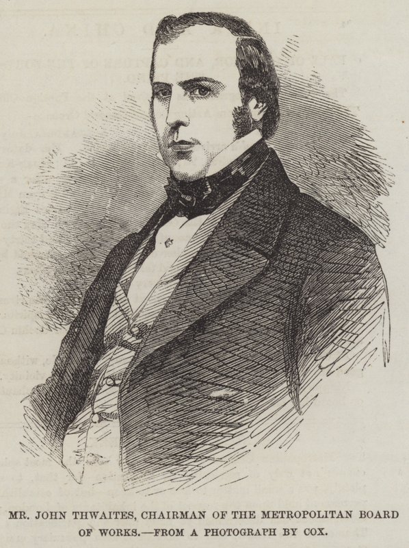 De Heer John Thwaites, Voorzitter van de Metropolitan Board of Works (gravure) door English School