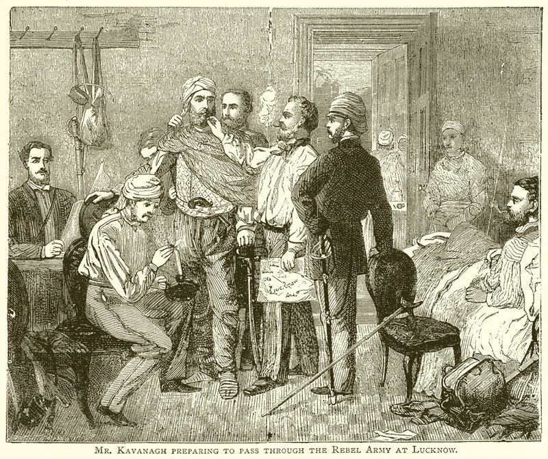 De Heer Kavanagh Bereidt Zich Voor om Door het Rebellenleger bij Lucknow te Gaan door English School