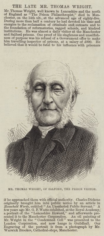 Mr Thomas Wright, van Salford, de gevangenisbezoeker (gravure) door English School