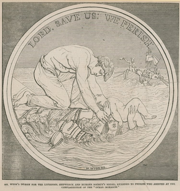 Ontwerp van Mr. Wyon voor de Liverpool Shipwreck and Humane Society
