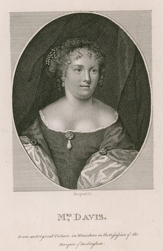 Mrs Davis, van een origineel miniatuur schilderij in het bezit van de Markies van Buckingham door English School