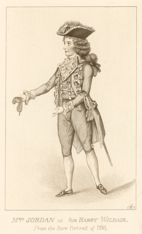 Mevrouw Jordan als Sir Harry Wildair uit het zeldzame portret van 1788 door English School