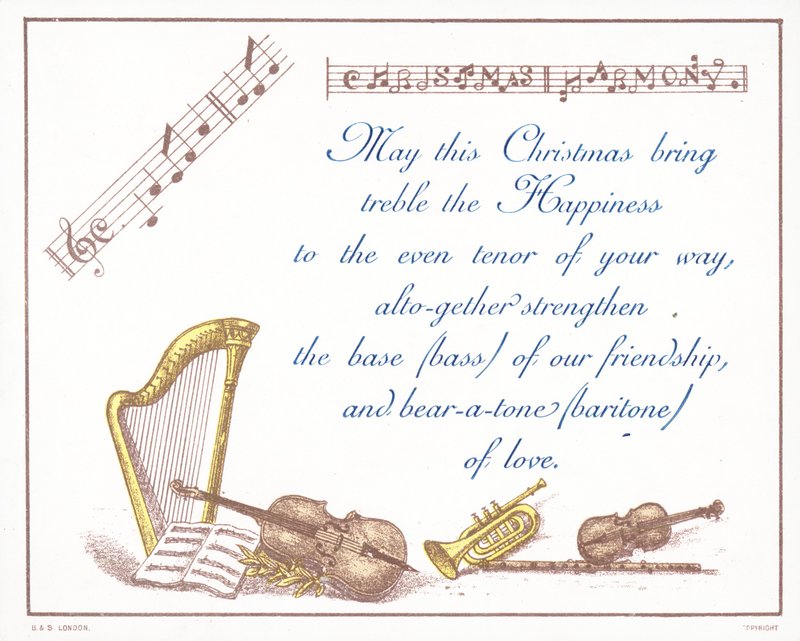 Muziekinstrumenten, kerstkaart door English School