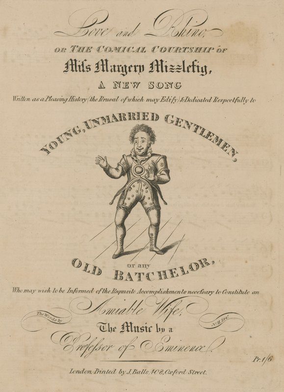Muzikale partituur voor Liefde en Neushoorn, of De Komische Hofmakerij van Juffrouw Margery Mizzlefig door English School