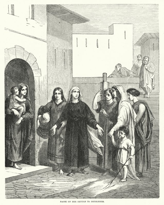 Naomi op haar terugkeer naar Bethlehem (gravure) door English School