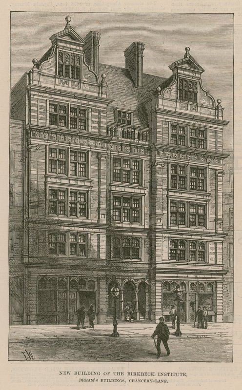 Nieuw gebouw van het Birkbeck Institute, Breams Buildings, Chancery Lane, Londen door English School
