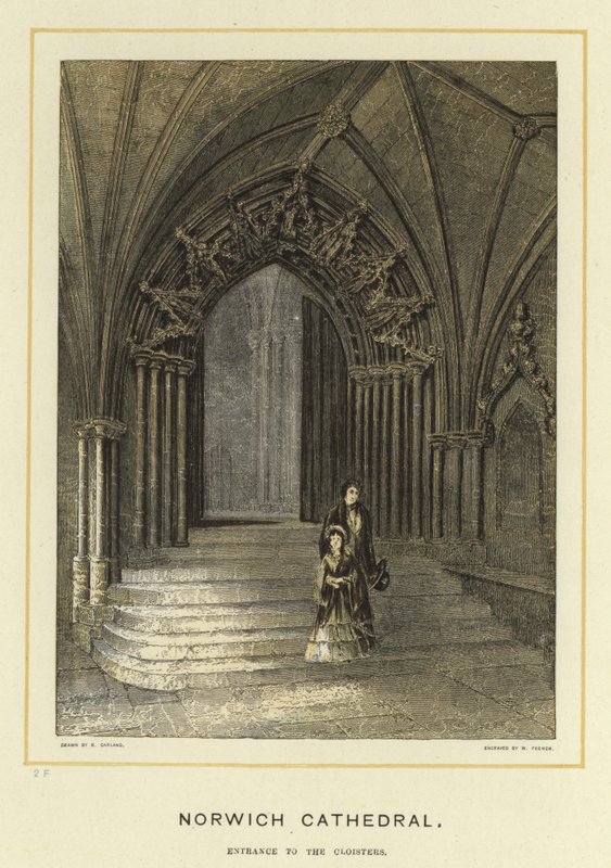 Norwich Kathedraal, ingang naar de kloosters door English School